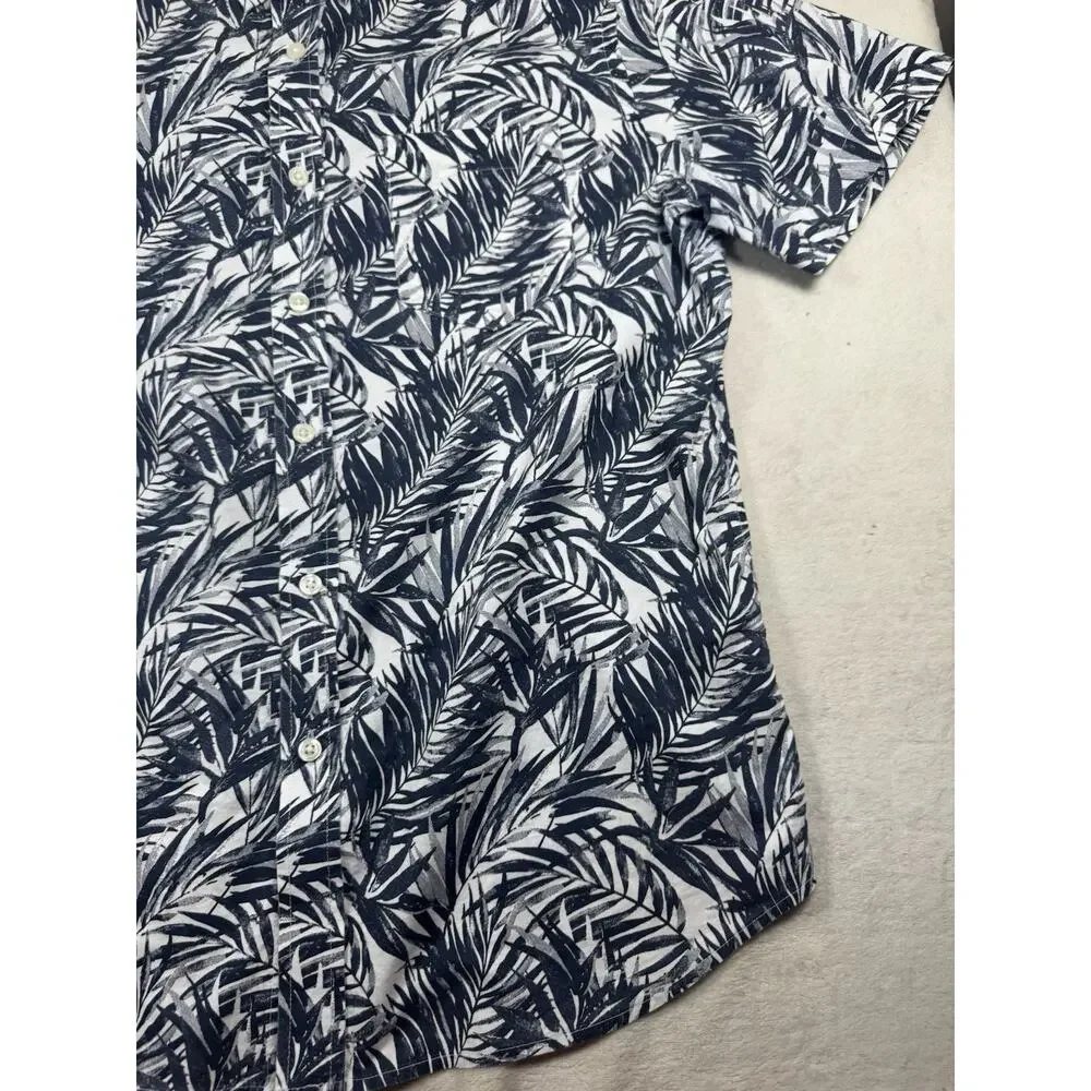 Banana Republic Men’s M Organic Cotton Tropical Leaf Shirt Blue White Standard